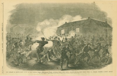 Die Kampagne in Missouri - Nachtangriff auf die Nationalen Streitkräfte unter Major Bowen, die Salem, Dent County, Missouri, von den Rebellen unter Col. Freeman am 3. Dezember besetzen - Blutiger Rückschlag der Rebellen. von Unknown